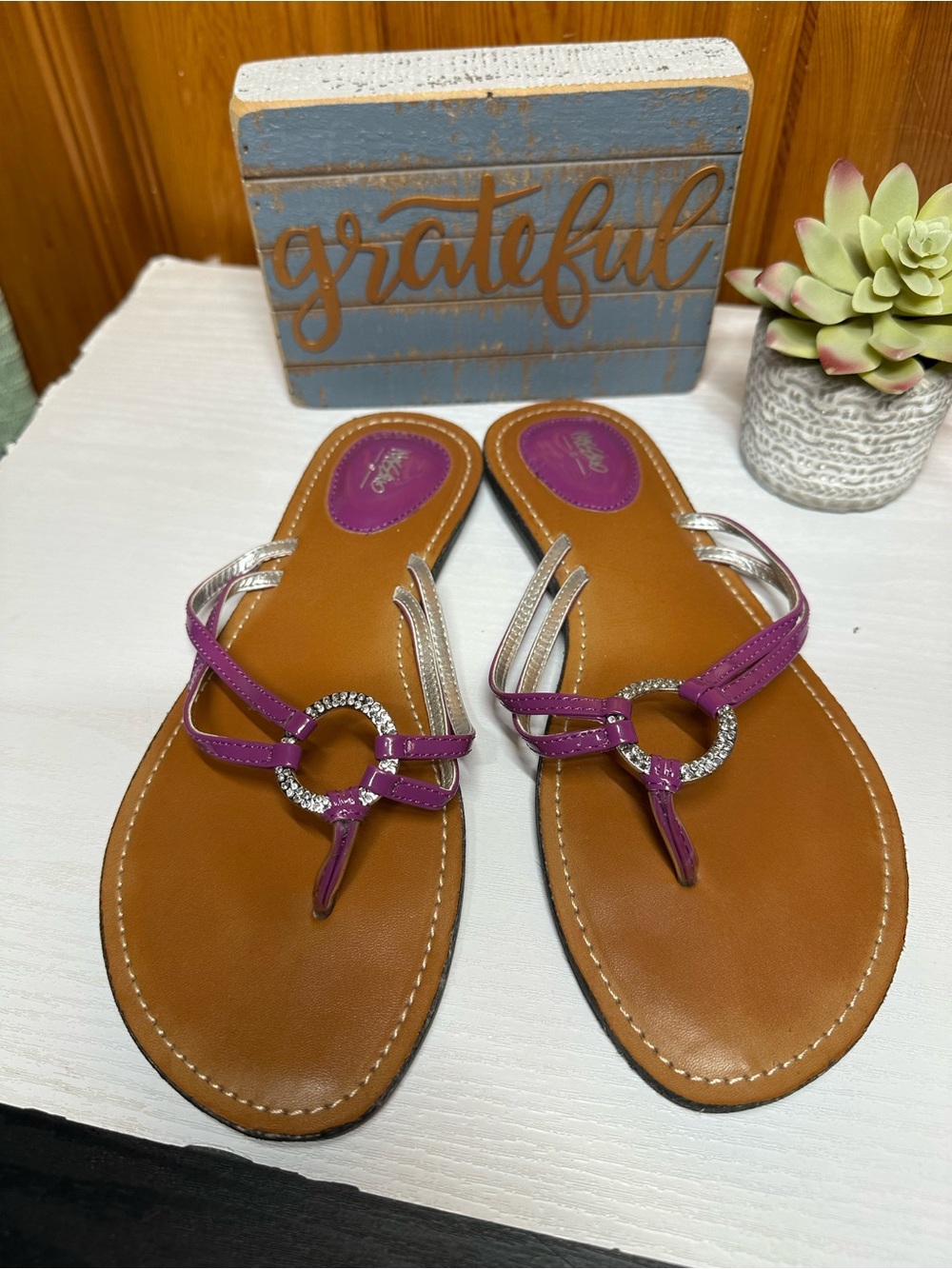 Mossimo Supply Co. Purple Rhinestone Ring Thong Sandals with Tan Footbed